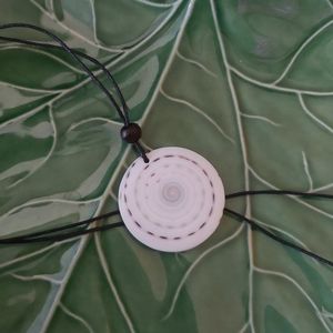 Round Natural Shell Pendant w/ Cord Chain